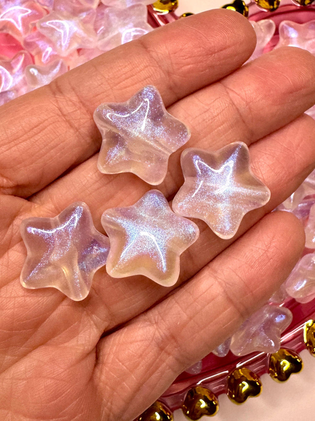 10 pcs Big Glitter Star Beads, Acrylic, 19mm, Hole: 2mm
