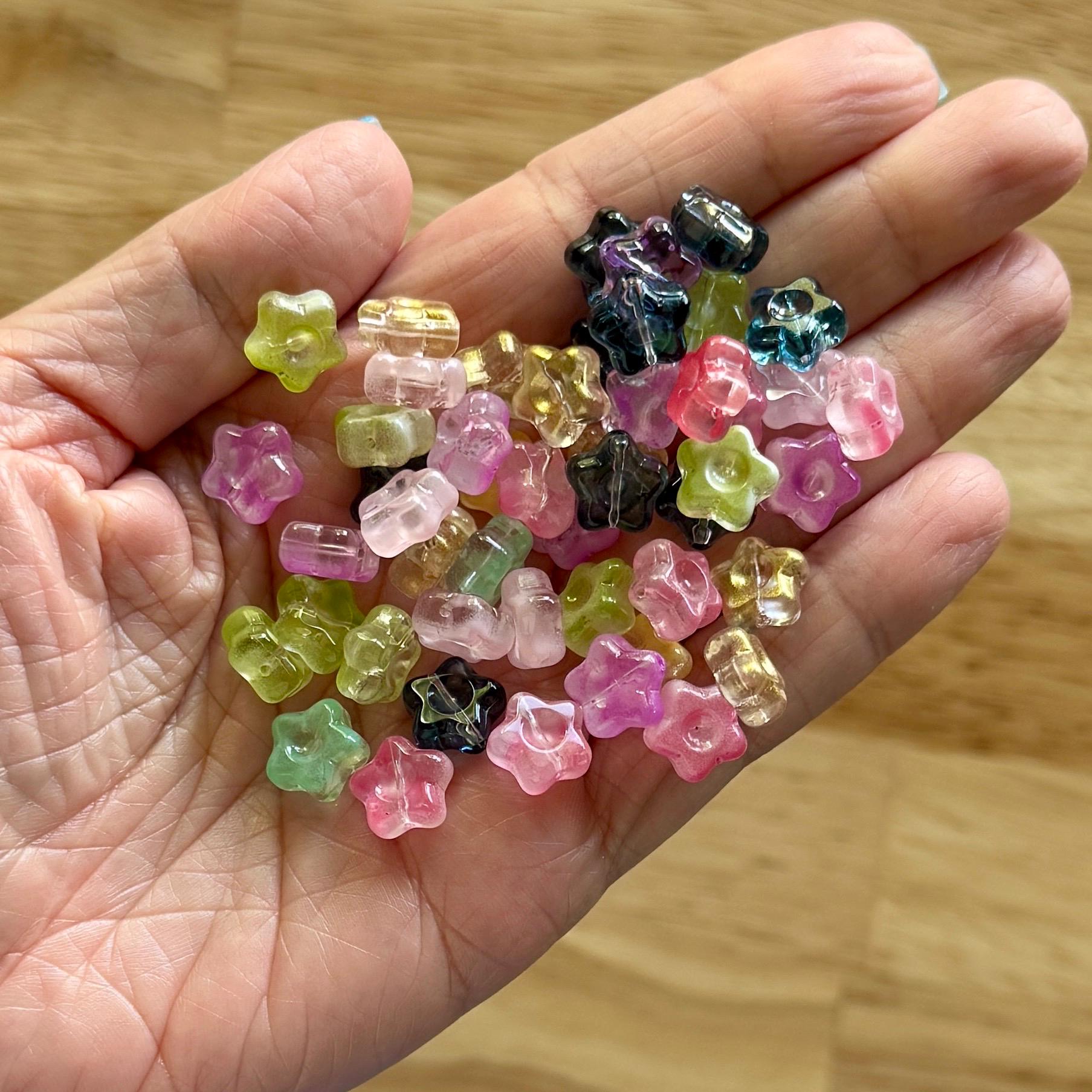 Glass Star Beads, Cute Colors, 30 pcs