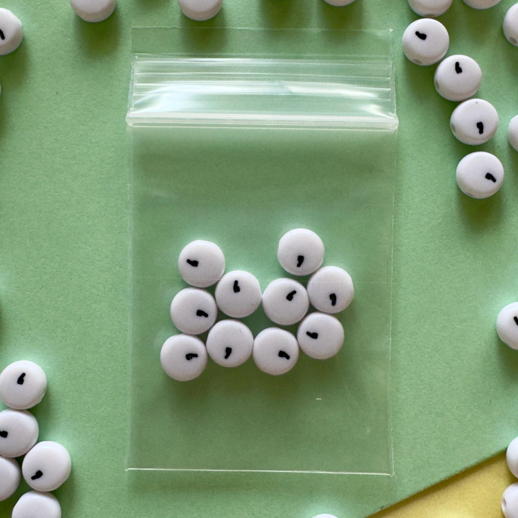Comma Punctuation Beads: White Acrylic DIY Jewelry (7x4mm)