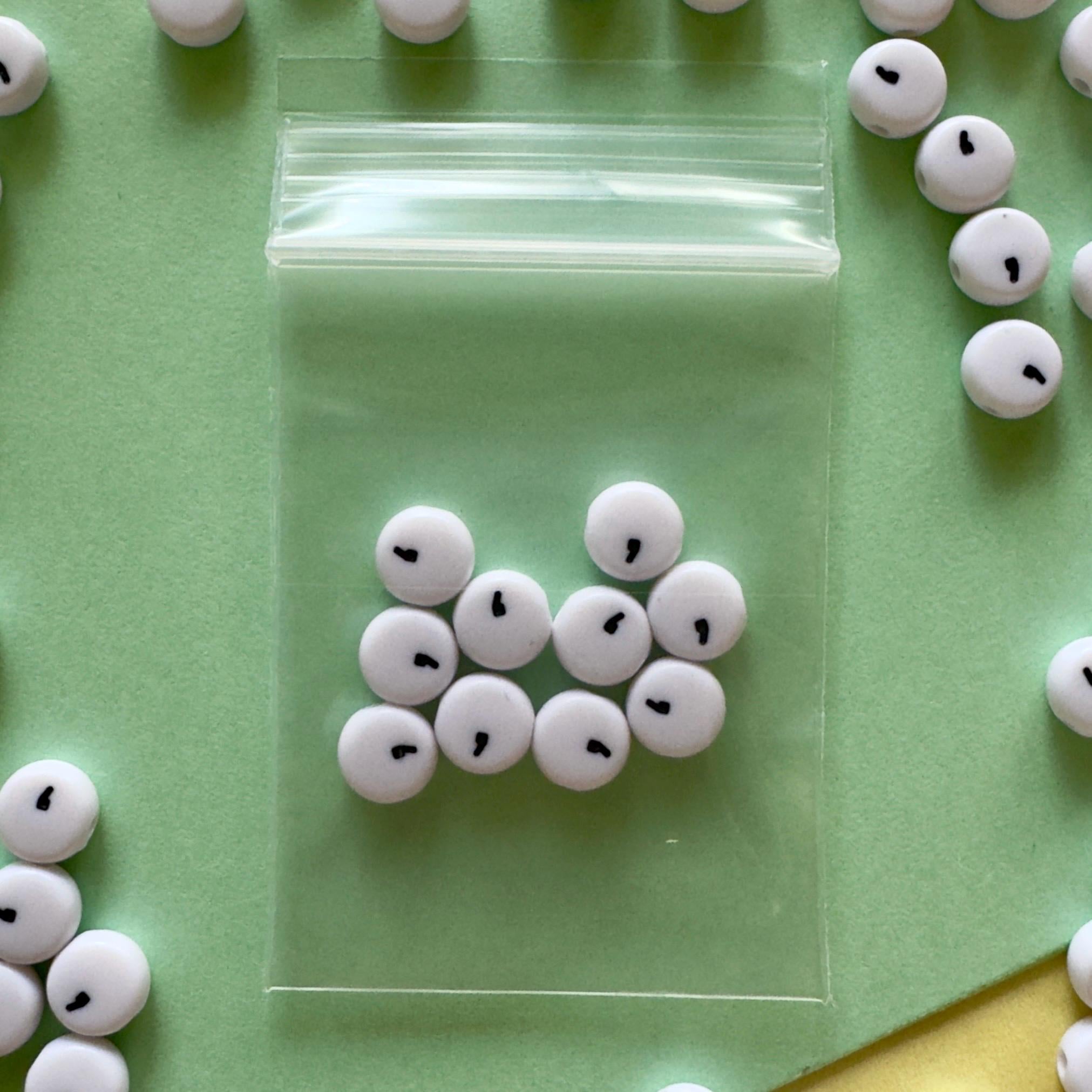 Comma Punctuation Beads: White Acrylic DIY Jewelry (7x4mm)