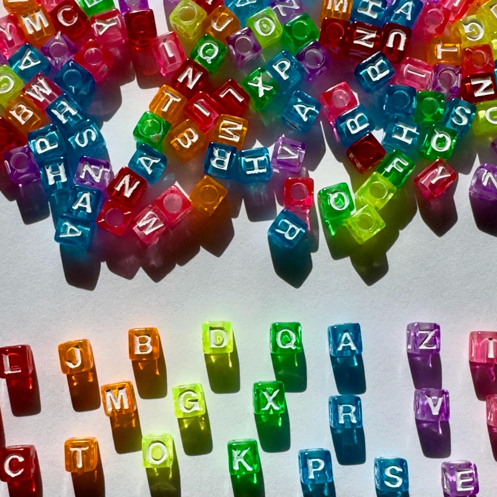 Translucent Alphabet Cube Beads, Vertical Hole, DIY Jewelry Supplies