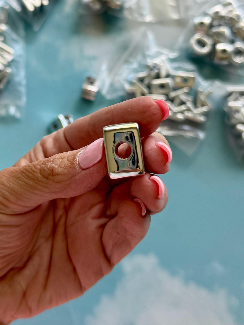 Silver Chunky Letter Beads for Bag Charms and Keychains, 1 pc, 20mm, Hole: 6mm