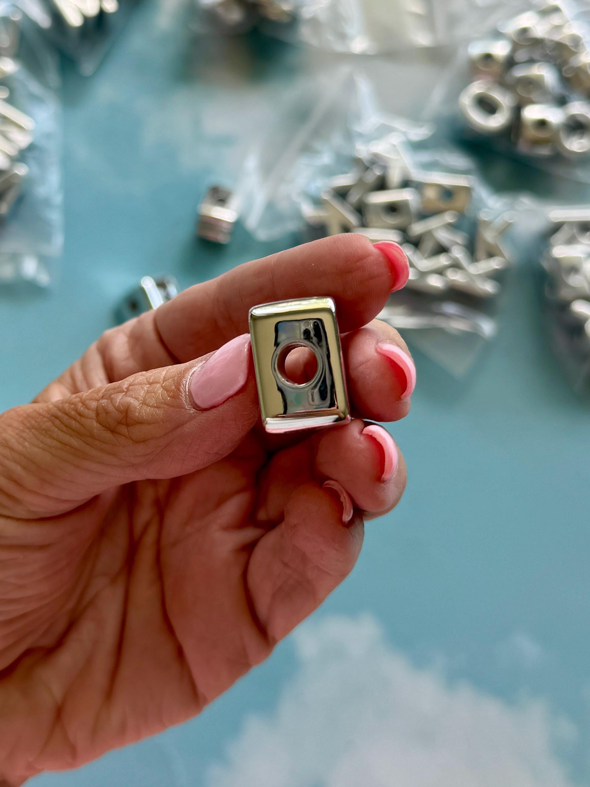 Silver Chunky Letter Beads for Bag Charms and Keychains, 1 pc, 20mm, Hole: 6mm