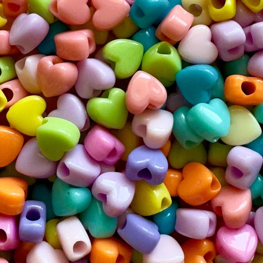Mini Heart Pony Beads: Multicolored Kawaii Kandi Beads, 7.3mm