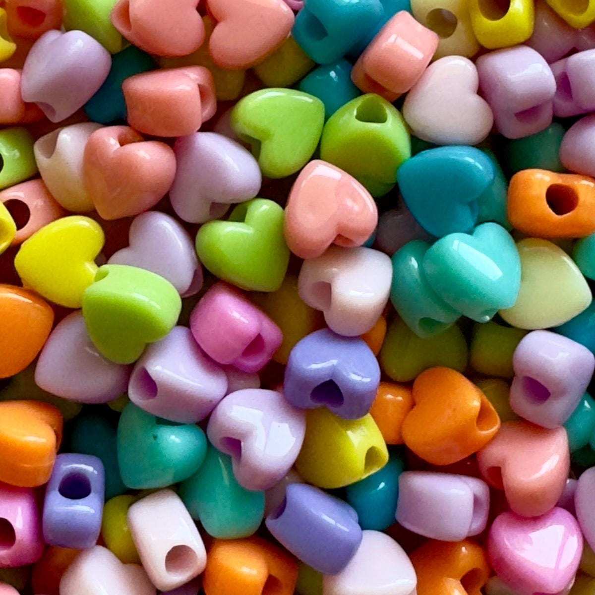 Mini Heart Pony Beads: Multicolored Kawaii Kandi Beads, 7.3mm