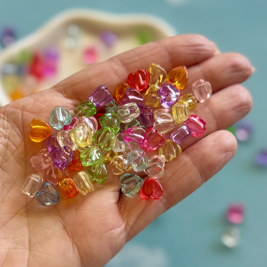 Tiny Transparent Heart Beads, 8mm, Hole: 2.5mm, 100 pcs