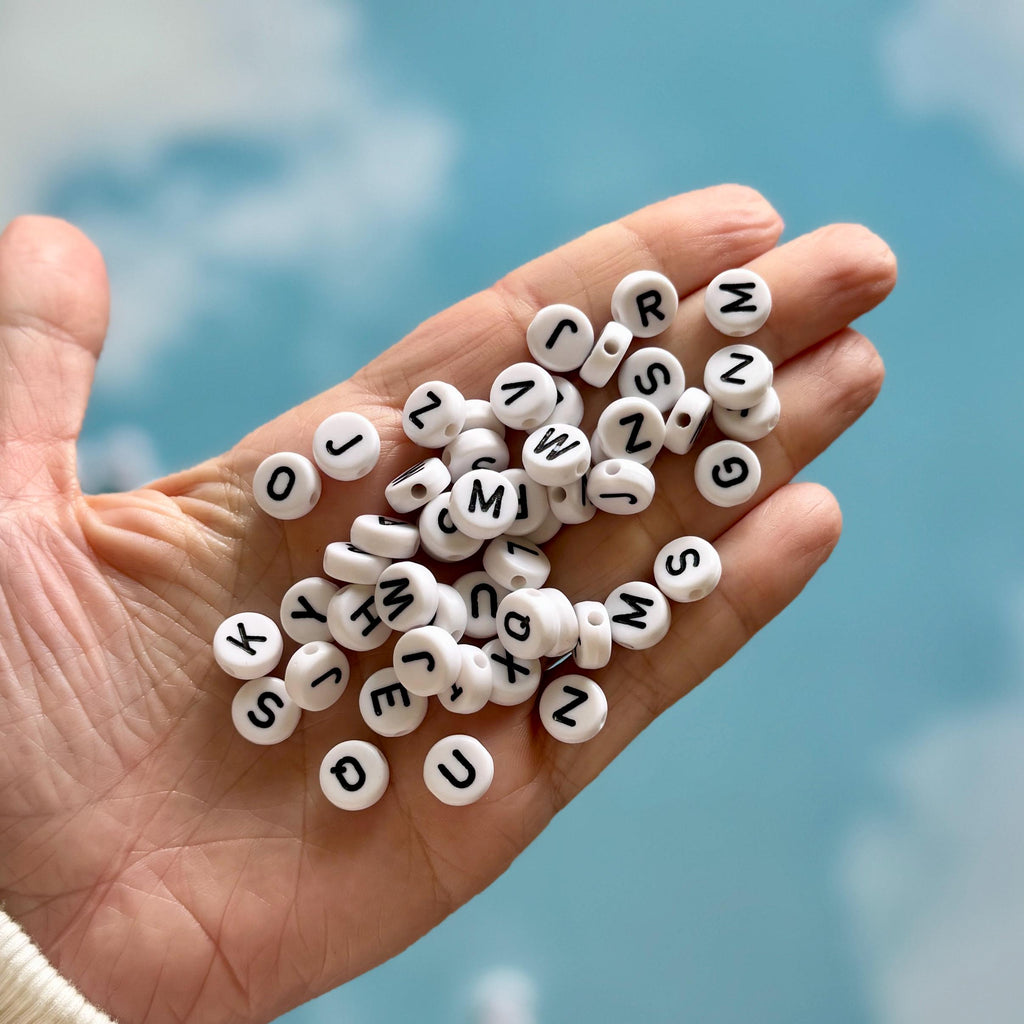 Large White Acrylic Letter Beads, 9.5mm, DIY Pet Collars, Kandi