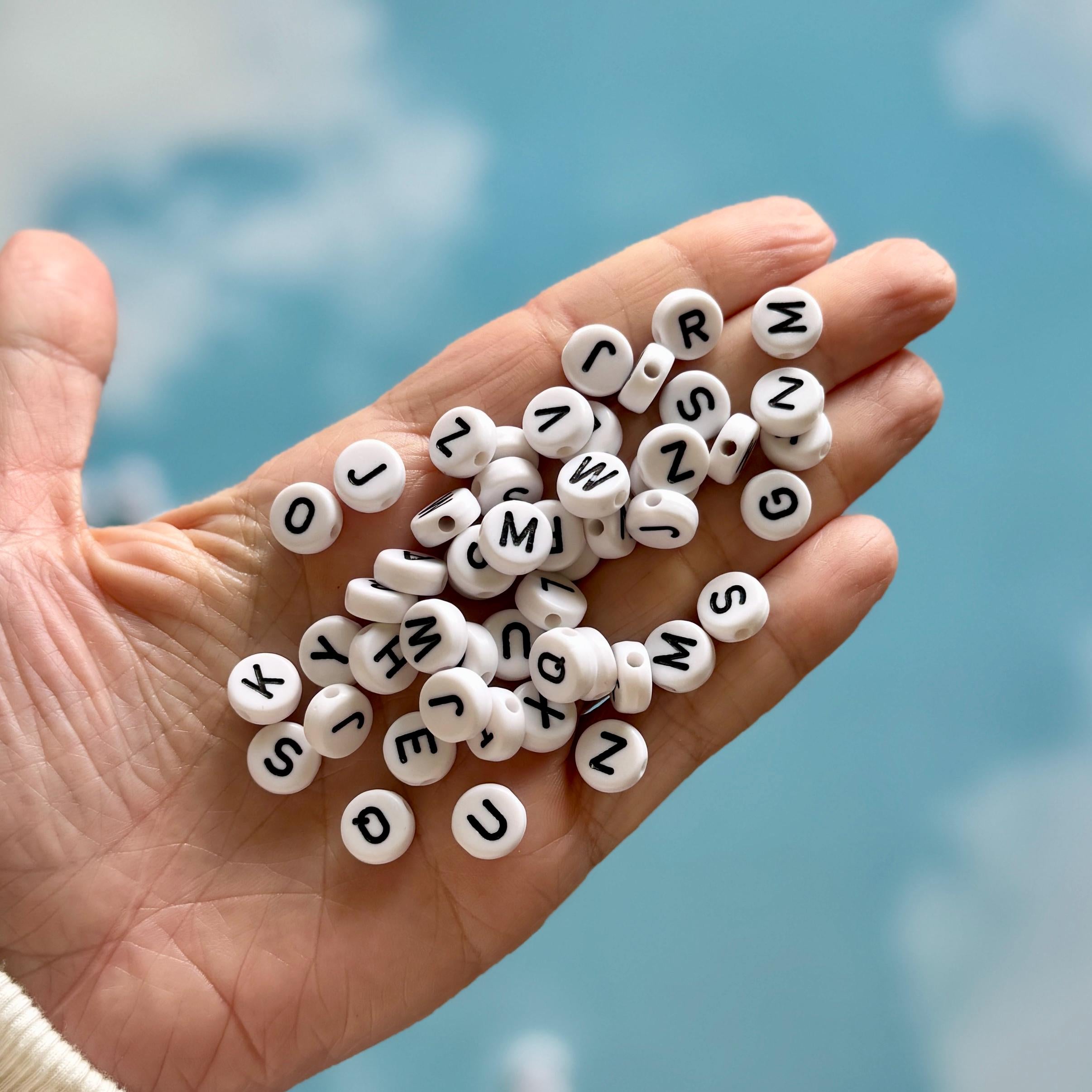 Large White Acrylic Letter Beads, 9.5mm, DIY Pet Collars, Kandi