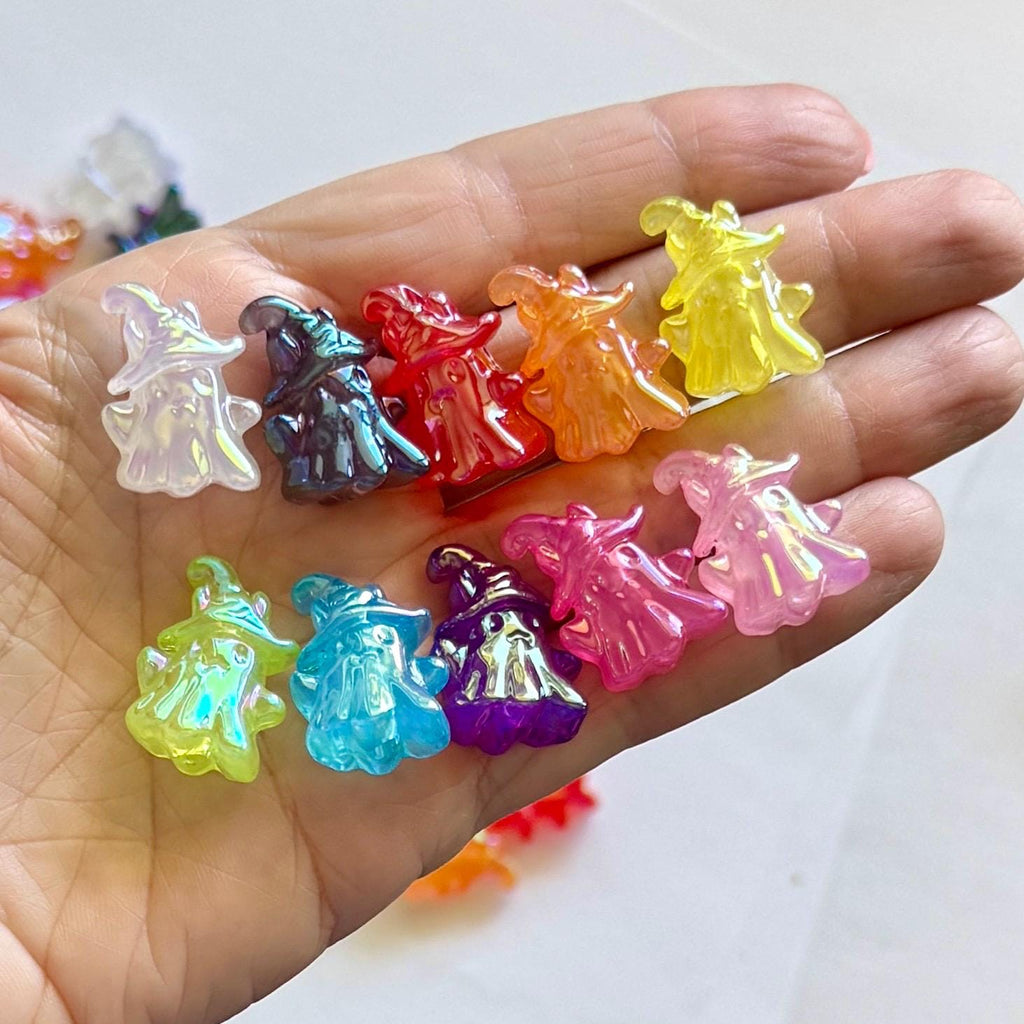 Set of 10 Ghost Beads, Acrylic, UV Plated, 23mm, Hole: 2mm (1 of Each Color)