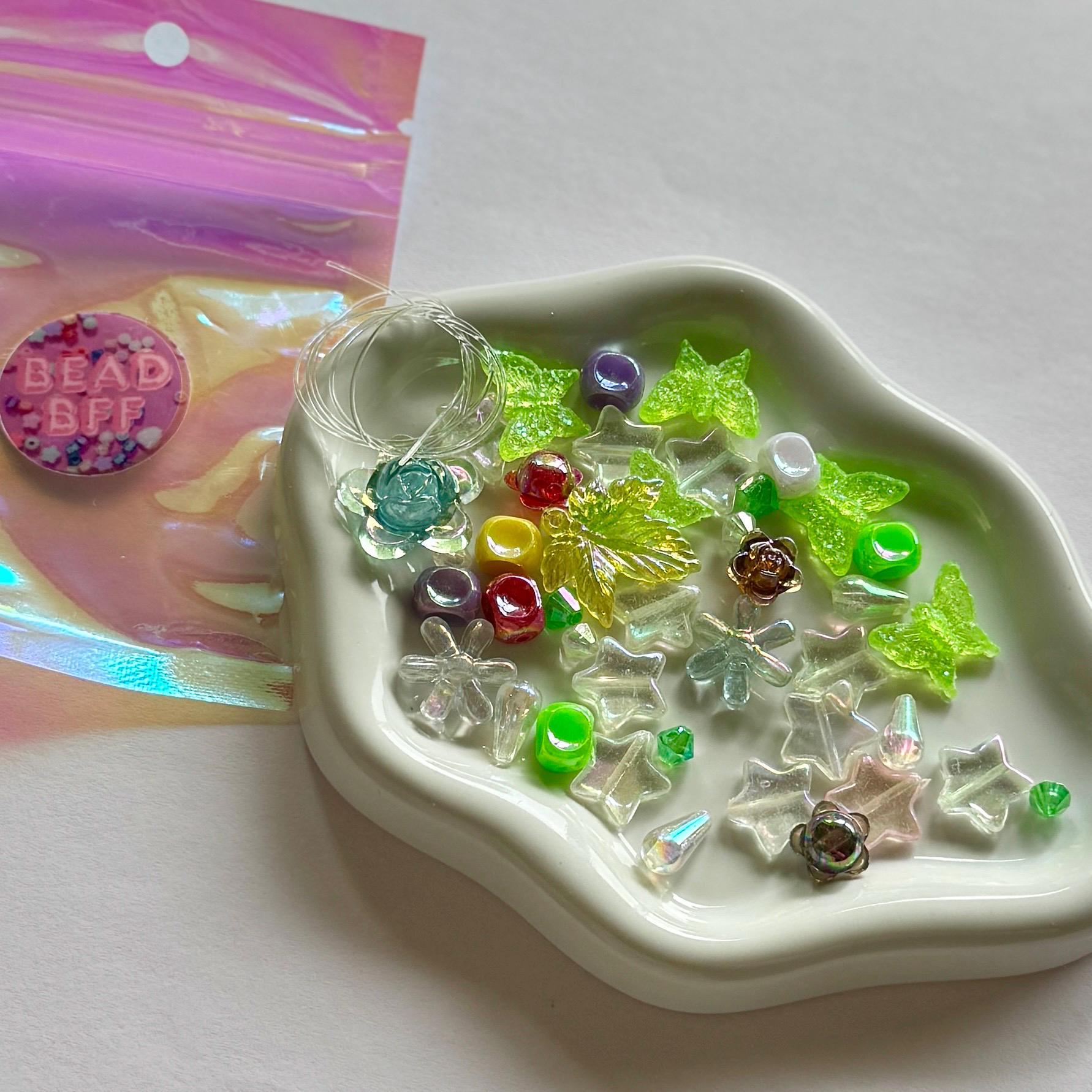 Acrylic Bead Mix with String, Glitter Butterfly Bracelet Kit