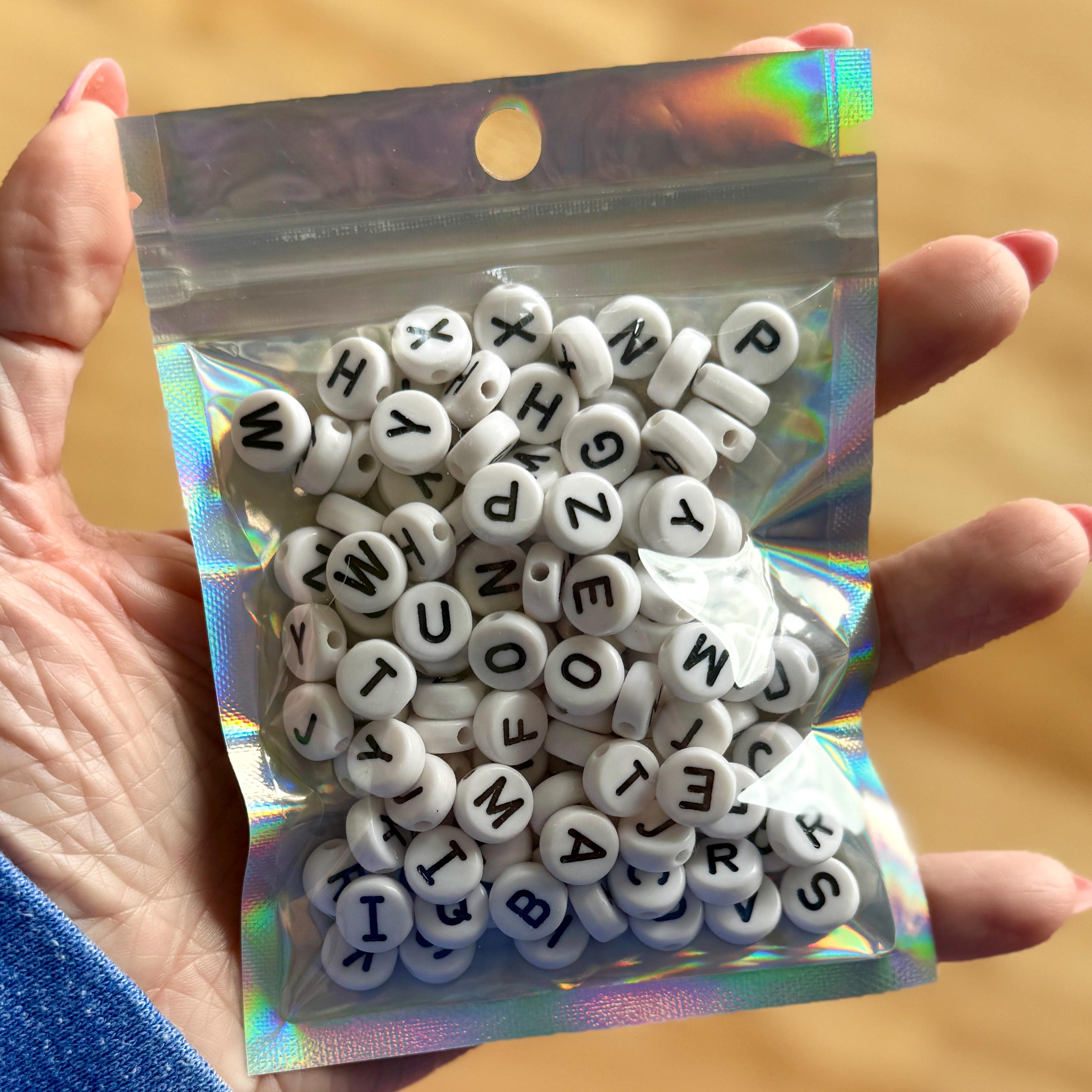 Large White Acrylic Letter Beads, 9.5mm, DIY Pet Collars, Kandi