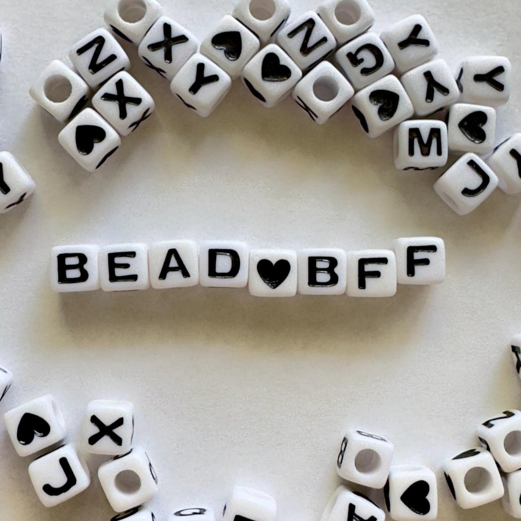Alphabet Cube Beads: 7x7mm, 3.5mm hole, Acrylic, Black and White Letter Beads, DIY Jewelry Making (5pcs)
