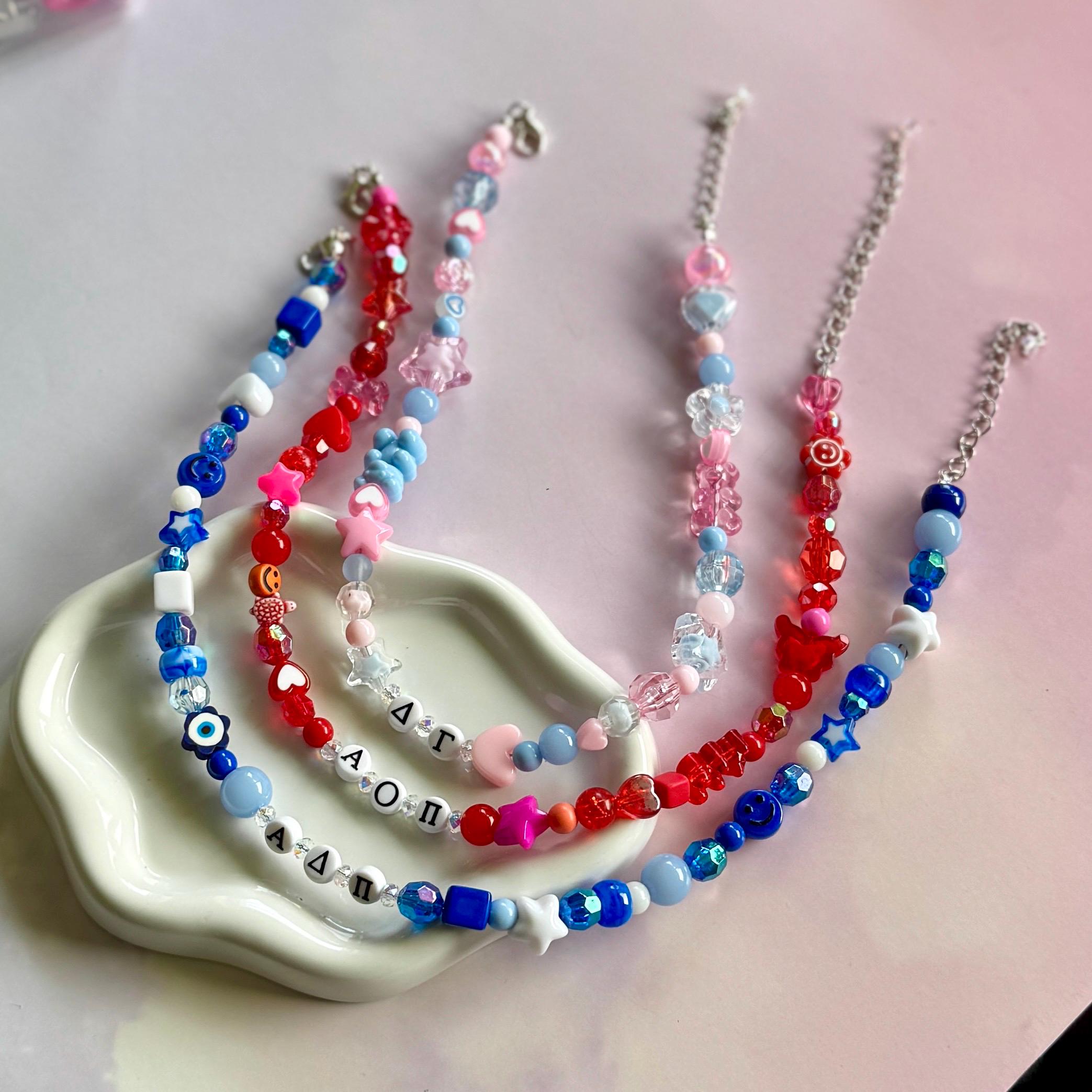 Personalized Sorority Kandi Necklace, Y2K, 90s, 2000s Beaded Choker