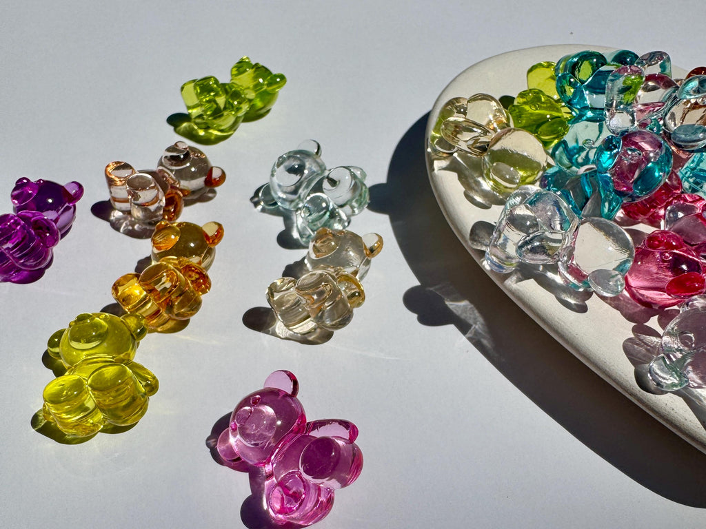 20 Transparent Bear Beads, Acrylic, Side Drilled Beads, Mixed Colors, 18.5x16x11mm, Hole: 2.5mm