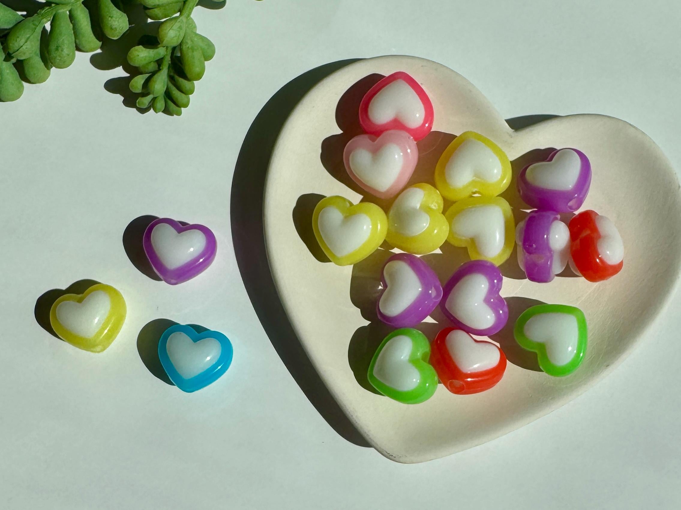Acrylic Jelly Heart Beads, Two-Toned Kandi Kawaii Beads (15.5mm), 10 pcs