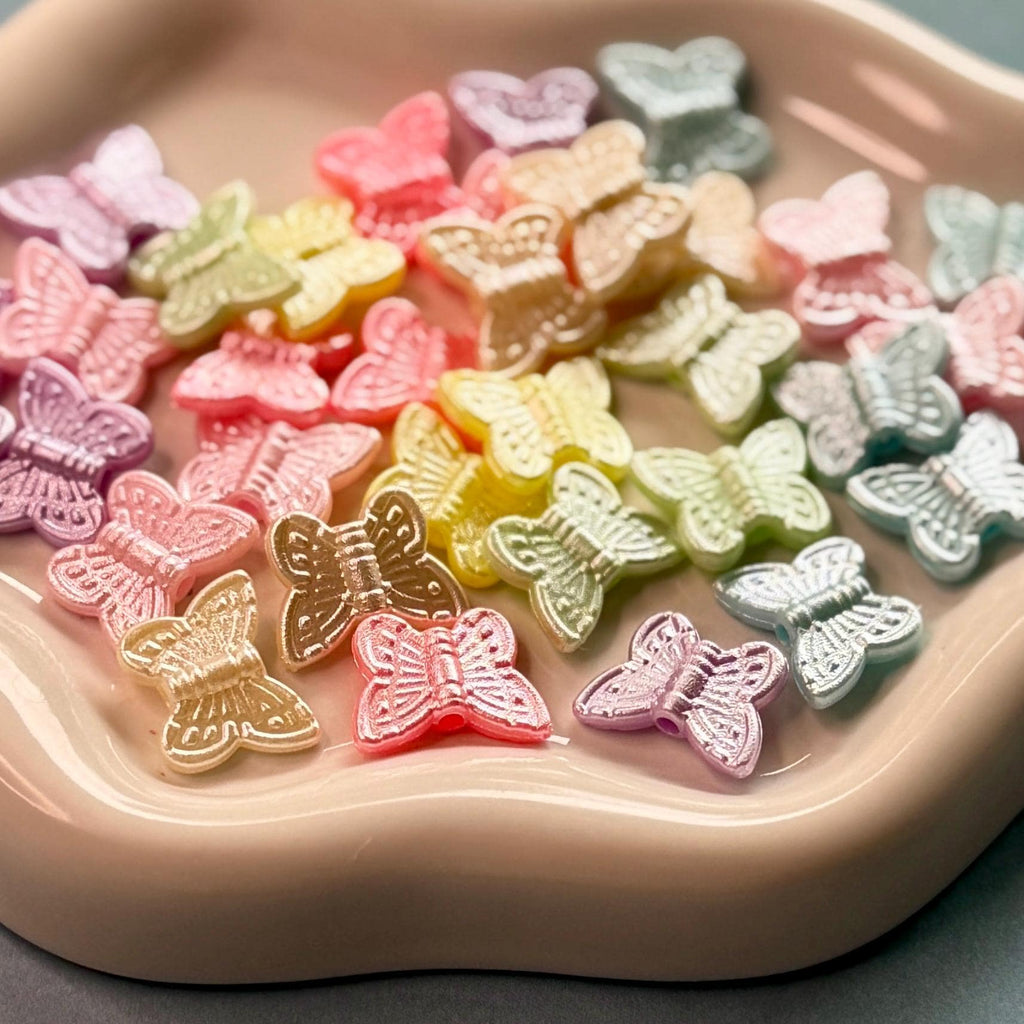 Pearl Butterfly Beads, Acrylic, Mixed Colors, 11mm, 100 Pieces