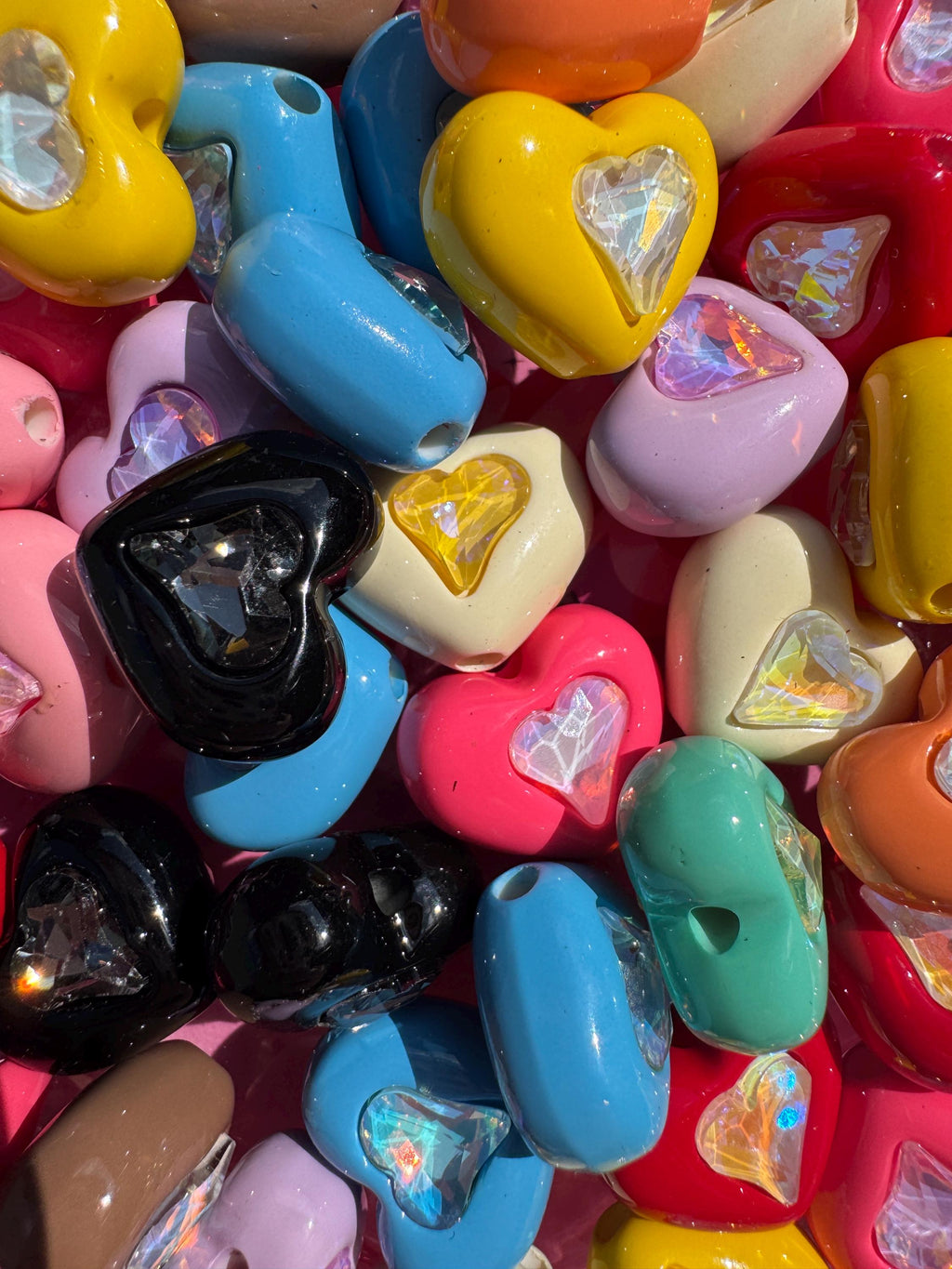 Rhinestone Heart Beads, 15.5mm, Hole: 3mm, 10 pieces