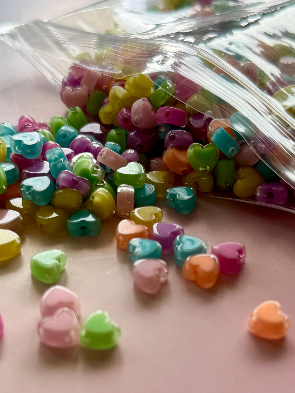 Mixed Colors Acrylic Heart Beads, 7mm, 100 Pcs