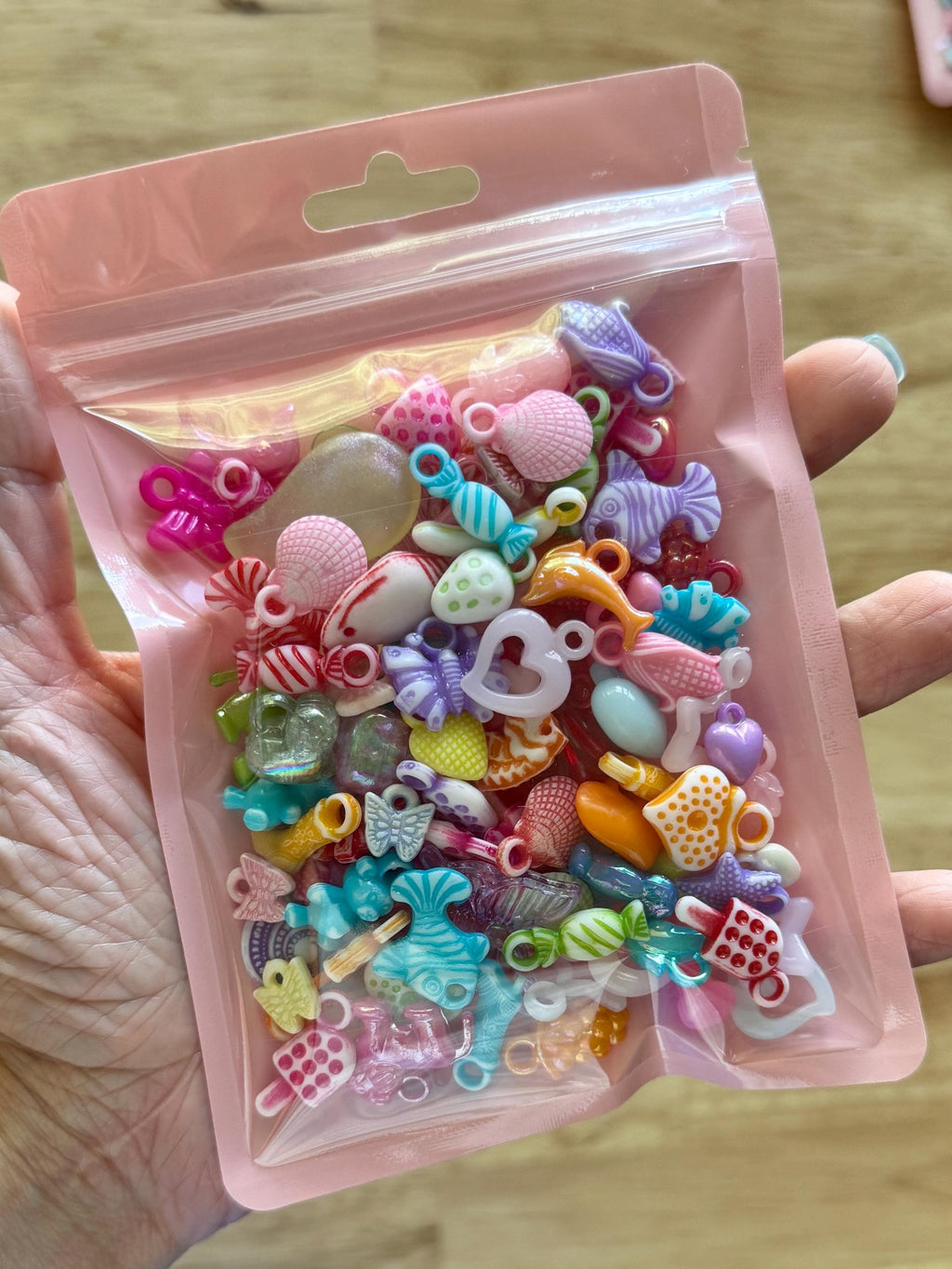 Charm Bags! Mystery Kawaii Kandi Kidcore Rainbow Bags of Charms, Scoop, 100 pcs