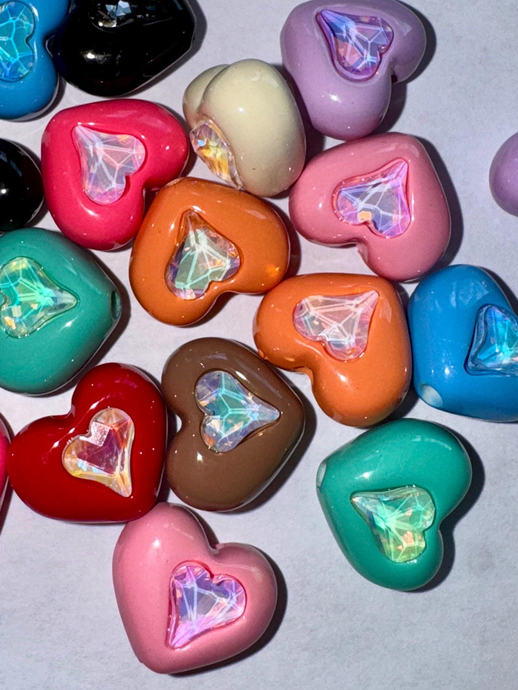Rhinestone Heart Beads, 15.5mm, Hole: 3mm, 10 pieces