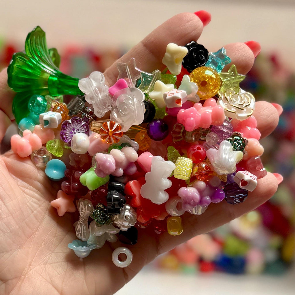 Eclectic Rainbow Bead Mix, Acrylic Bead Soup for Kandi, DIY Jewelry, Purse Charms, 60-70 pcs