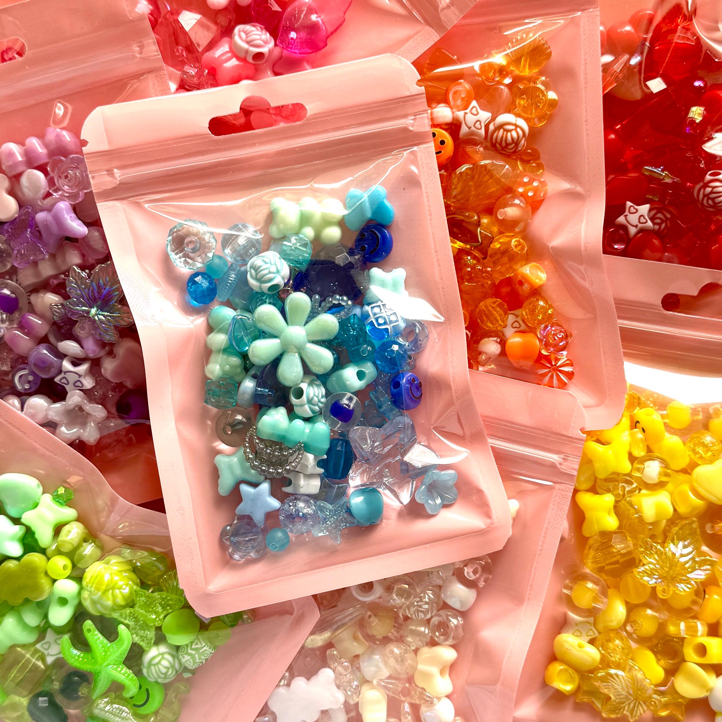 Eclectic Rainbow Bead Mix, Acrylic Bead Soup for Kandi, DIY Jewelry, Purse Charms, 60-70 pcs