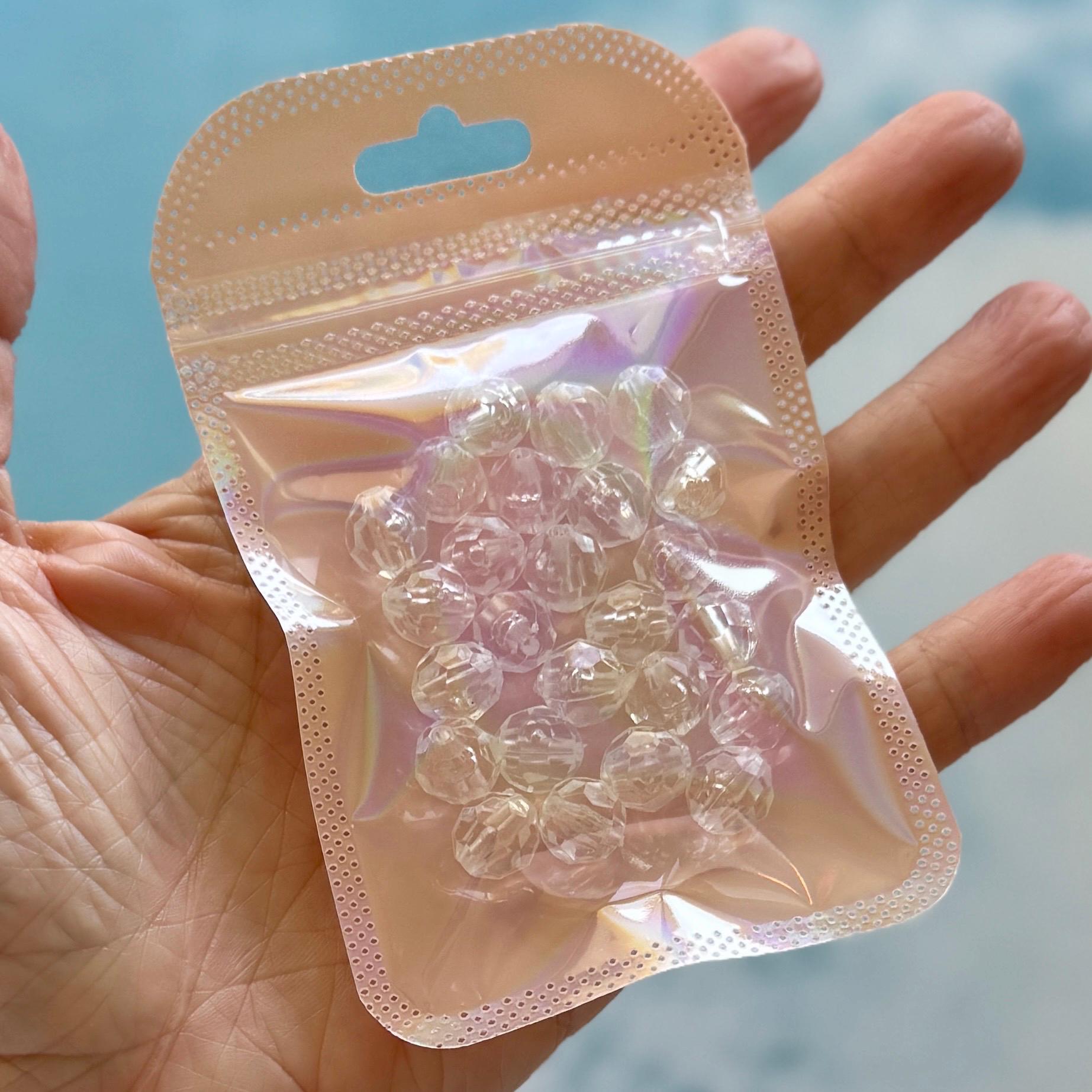 10mm Clear Faceted Beads, Acrylic, 25 pcs