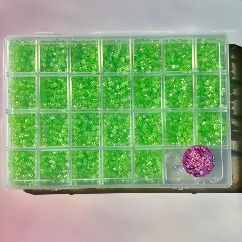 Alphabet Bead Kit (2600 pc): Translucent Green Acrylic Beads for Kandi + DIY Crafts
