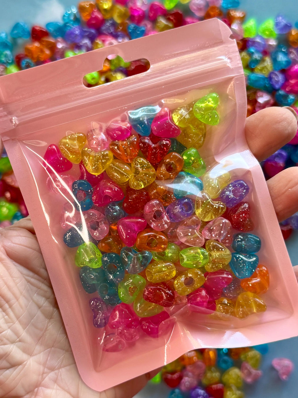 Glitter Pony Heart Beads, 9mm, 3.5mm hole for Kandi, Crafts, Kids, 100 pcs