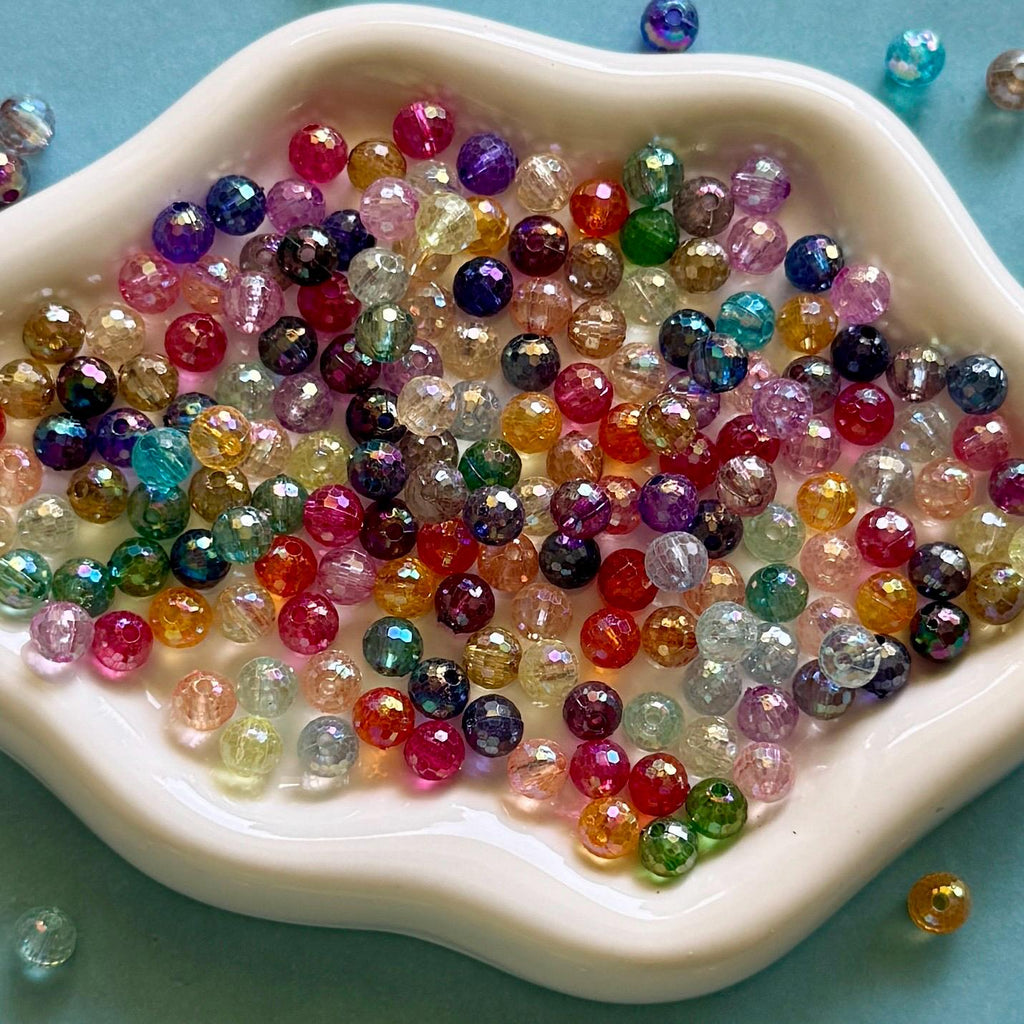 100 pcs 6mm Mixed Faceted AB Spacer Round Beads