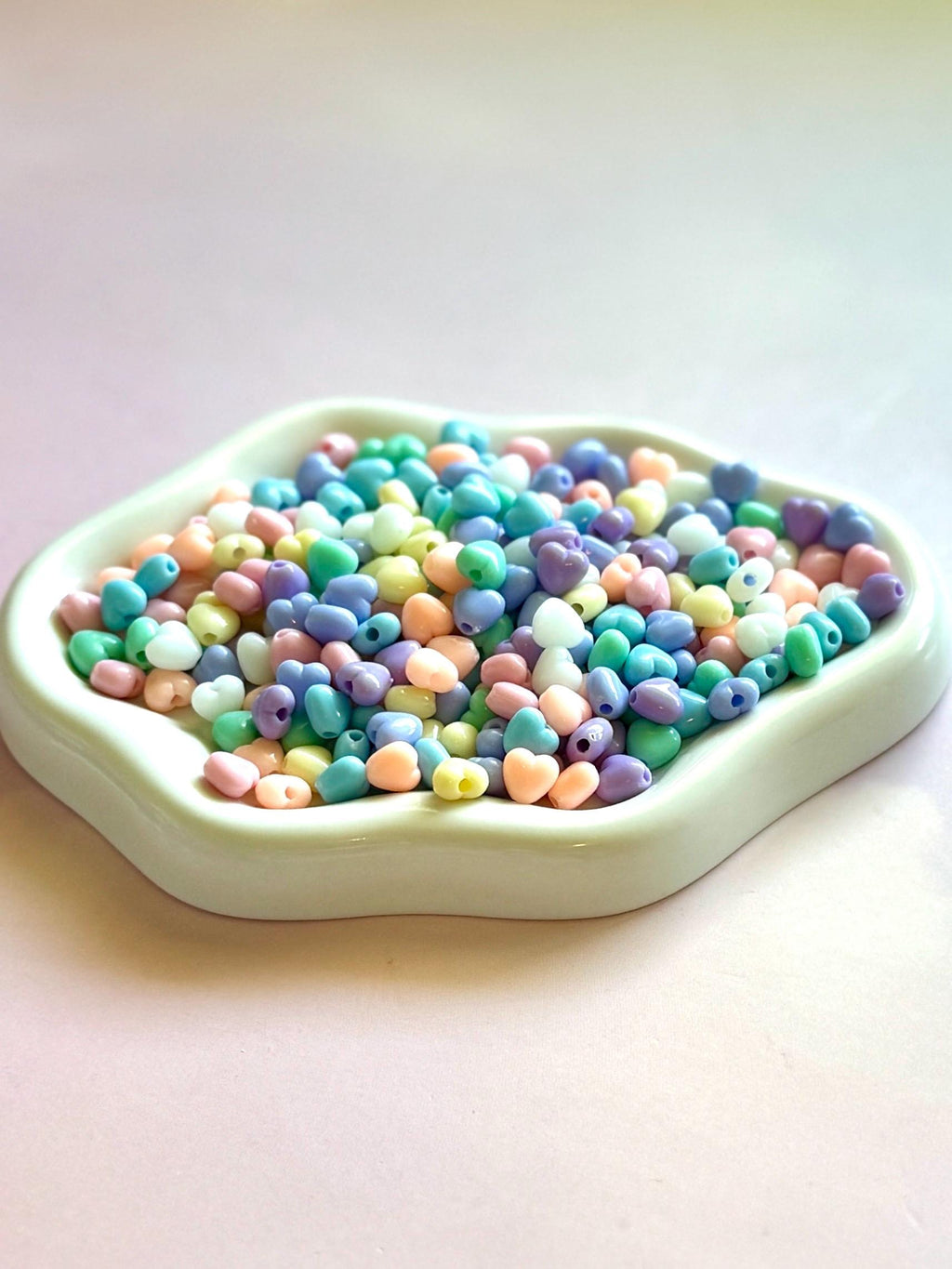 Tiny Pastel Heart Beads, Acrylic, 7mm, Hole: 2mm, 100 pieces