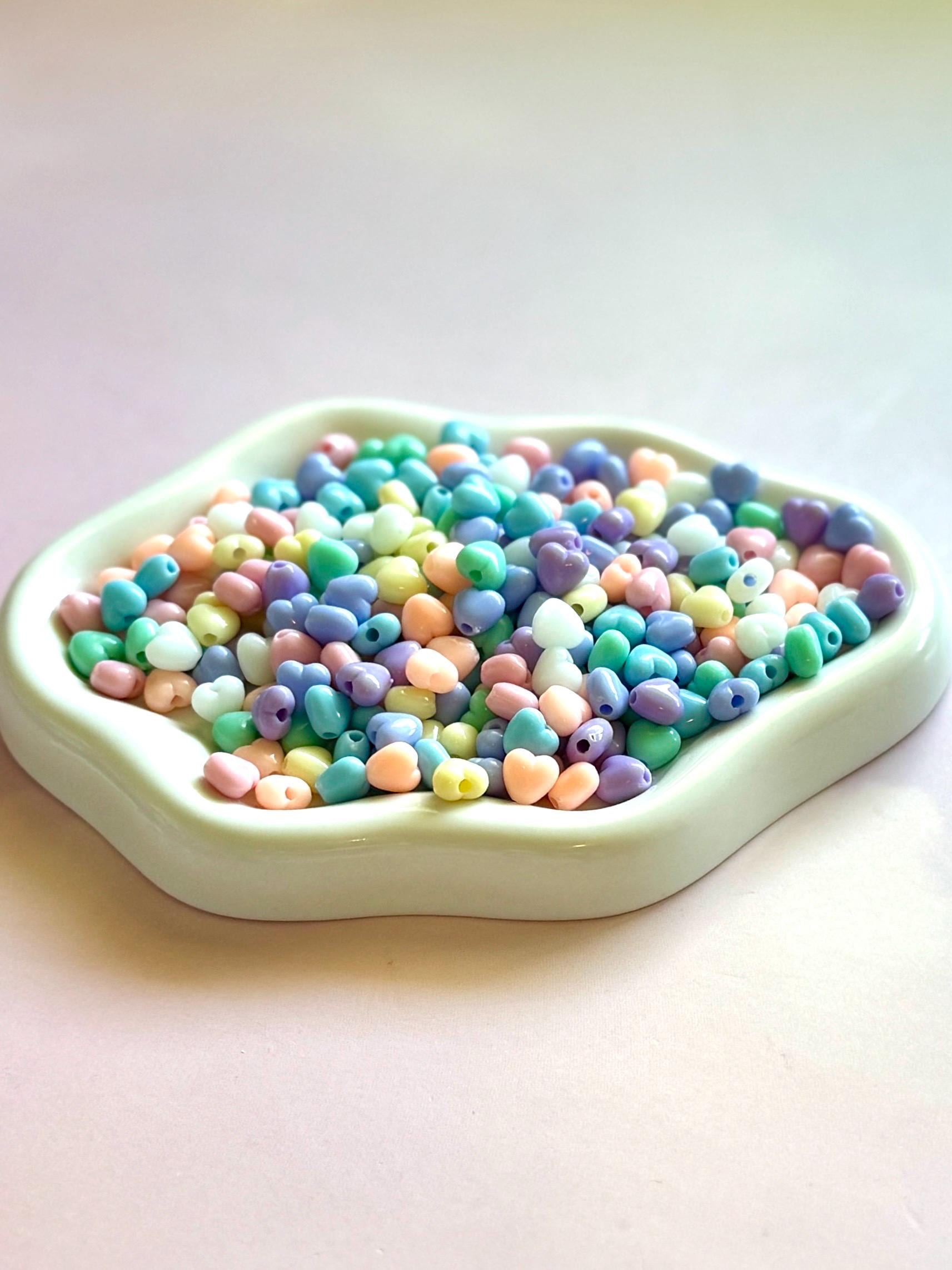 Tiny Pastel Heart Beads, Acrylic, 7mm, Hole: 2mm, 100 pieces