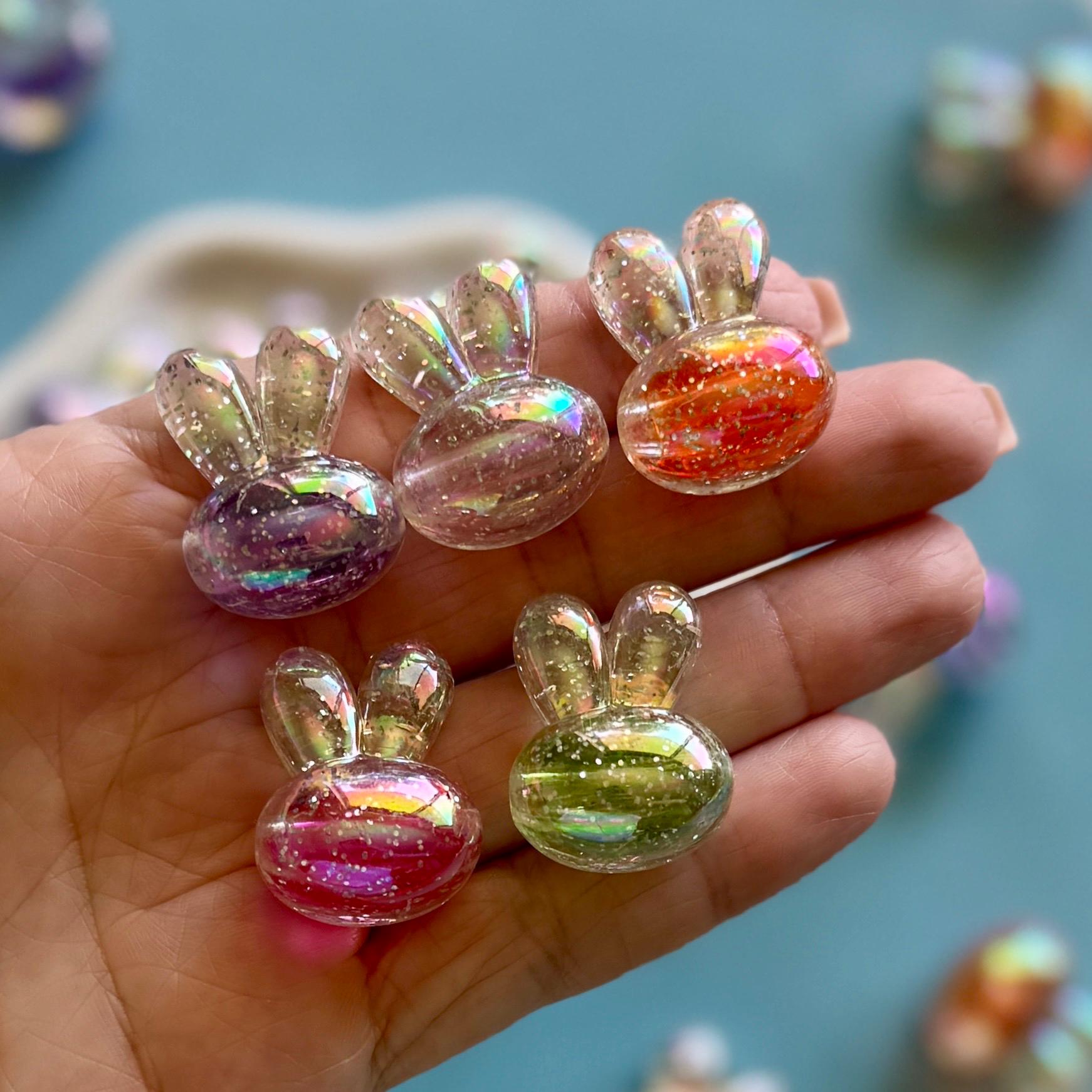 Big Bunny Beads, Glitter, AB Color Plated, 20.7mm, Hole: 3.4mm, 5 pcs