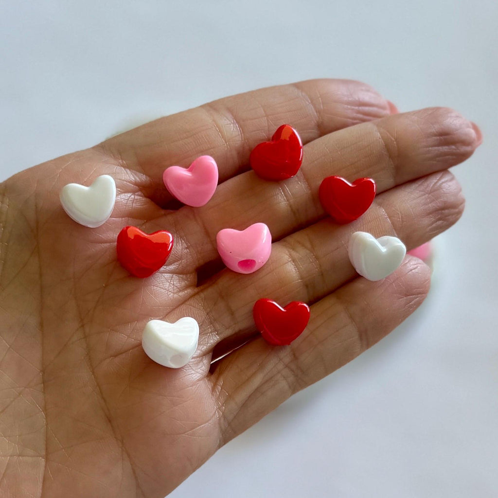 Pony Bead Heart Mix: White, Pink, Red Beads, 100 pcs