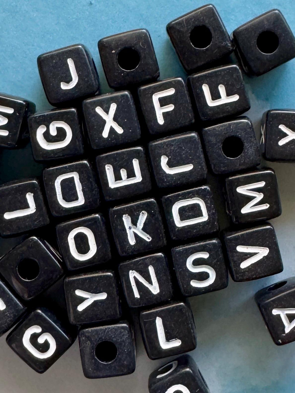 Chunky Black & White Letter Beads for Kandi, DIY Keychains, Crafting, 10mm, 4mm hole
