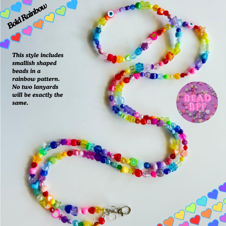 Rainbow Beaded Name Lanyard: Personalized Teacher Nurse ID Badge