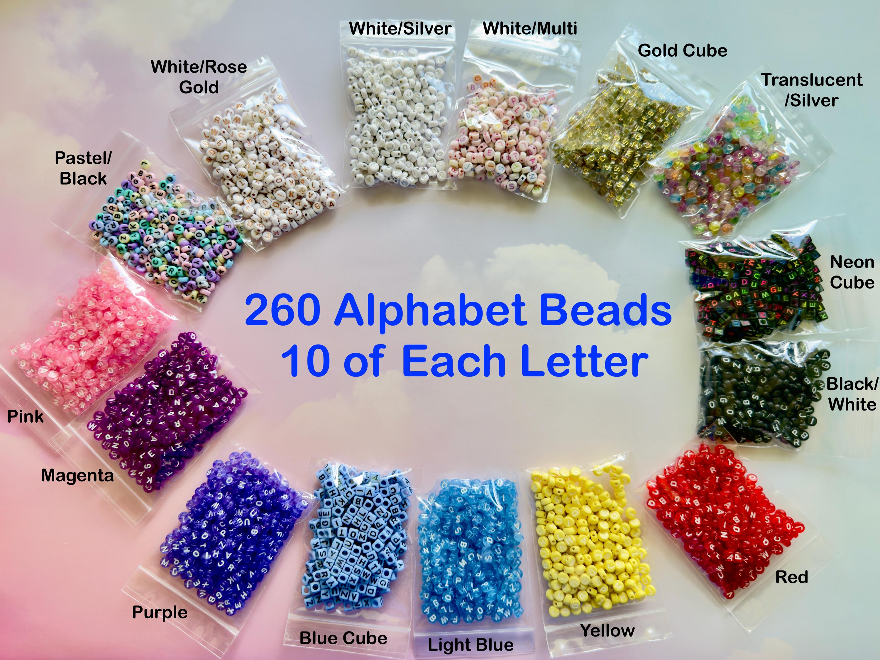 Colorful Acrylic Alphabet Beads: DIY Jewelry, Kandi, Kid Crafts, 260 pc (10 of each letter)