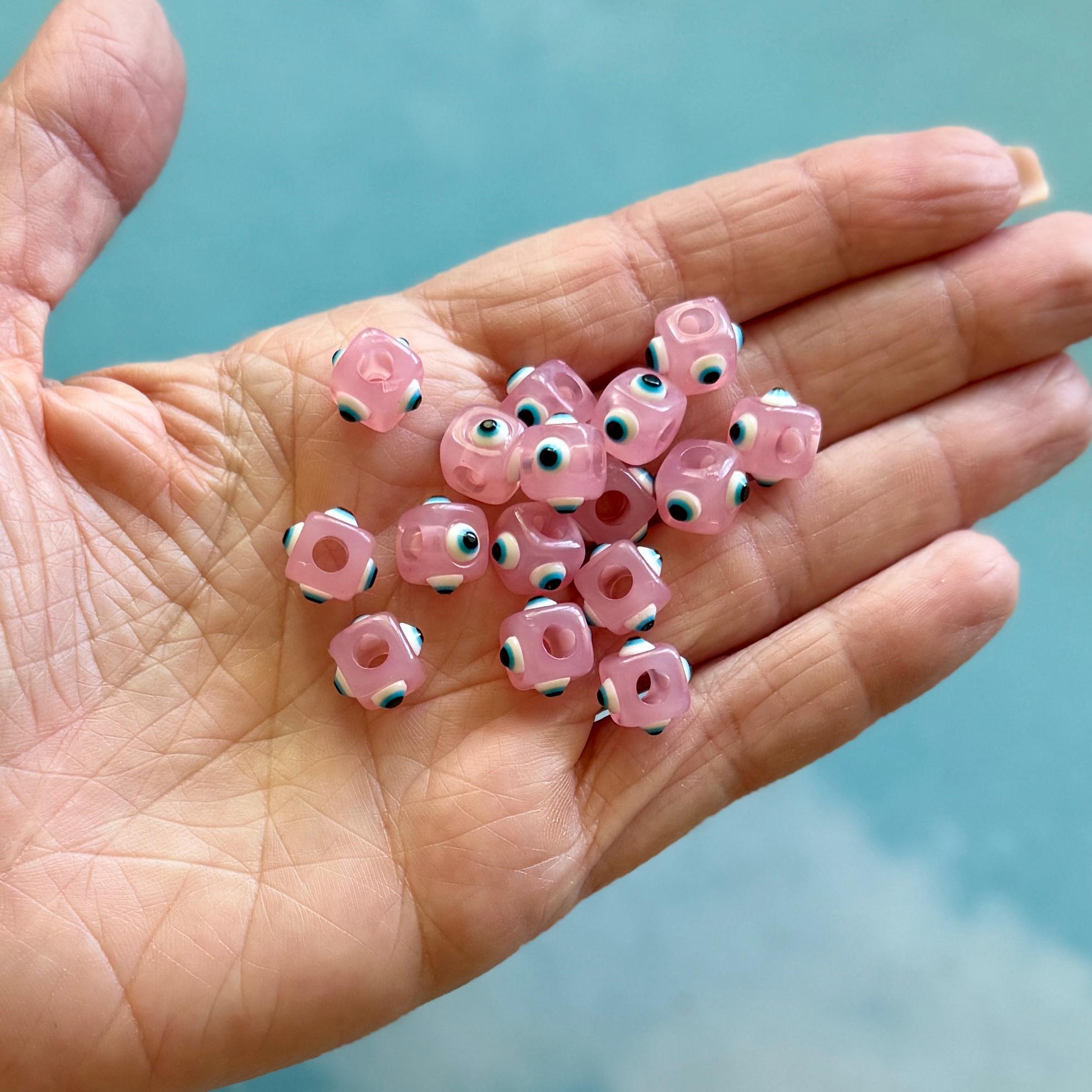 Chunky Resin Evil Eye Cube Beads, Big Hole, 5 Piece Set