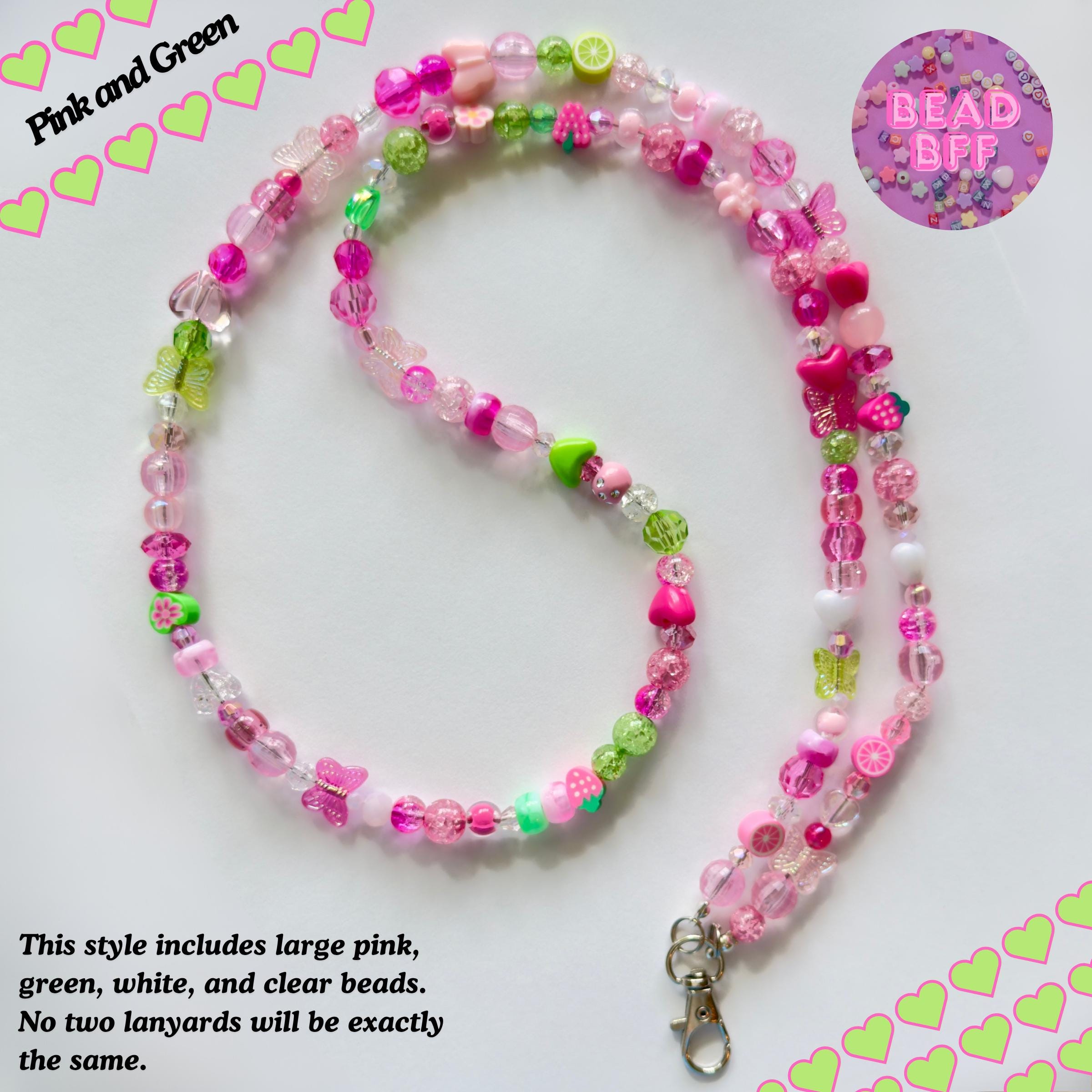 Custom Beaded Lanyard, Vertical Name Beads, Y2K Kidcore Style