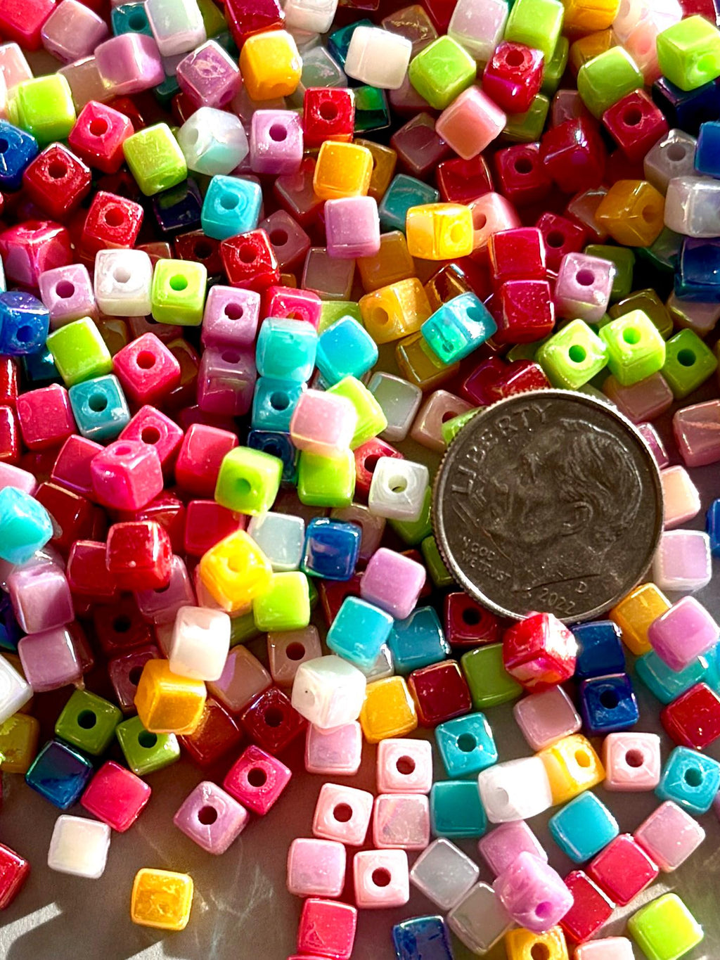 Tiny 4mm Cube Beads, AB Plated, 100 pcs, Hole: 1mm