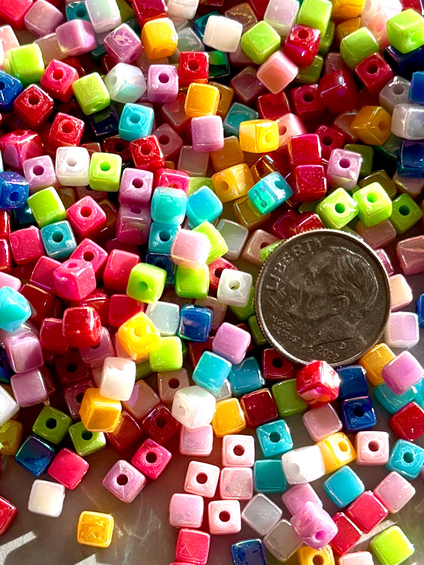 Tiny 4mm Cube Beads, AB Plated, 100 pcs, Hole: 1mm