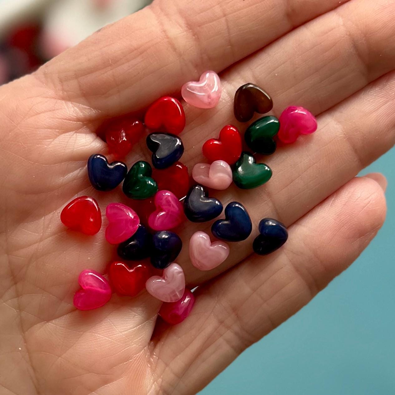 Tiny Heart Beads, Acrylic, 50 pcs, 6.5mm, Hole: 1.6mm
