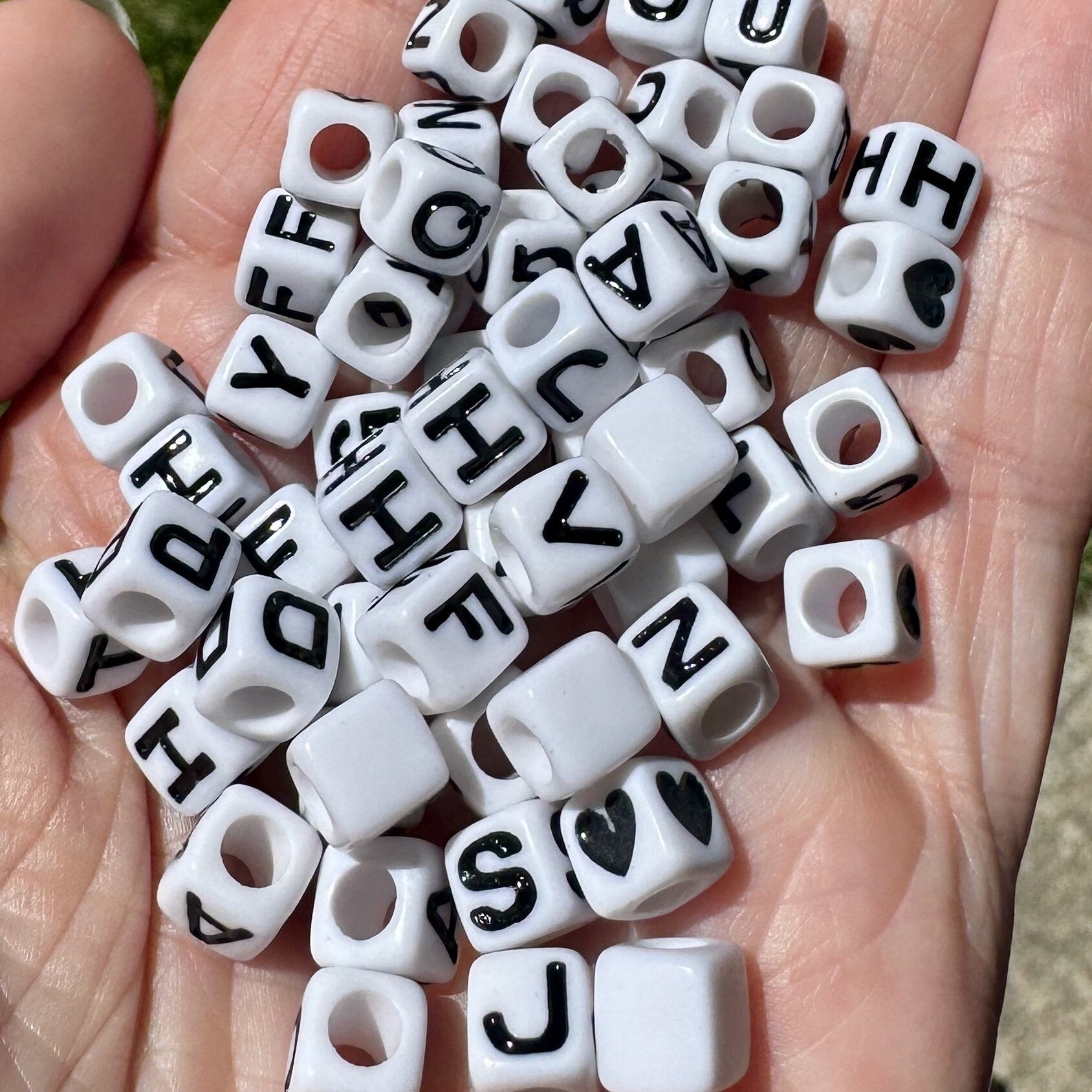 Alphabet Cube Beads: 7mm Black and White DIY Jewelry (Top Drilled, 1 Piece) 3.5mm Hole - DISCONTINUED
