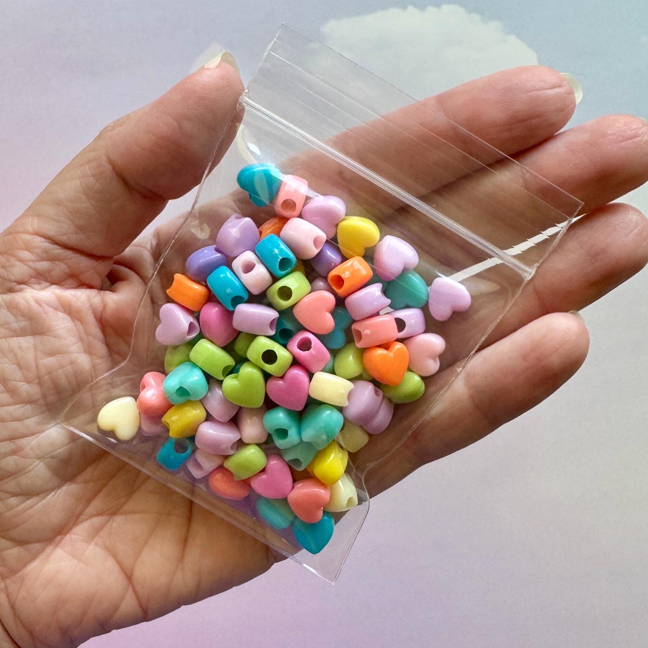 Mini Heart Pony Beads: Multicolored Kawaii Kandi Beads, 7.3mm