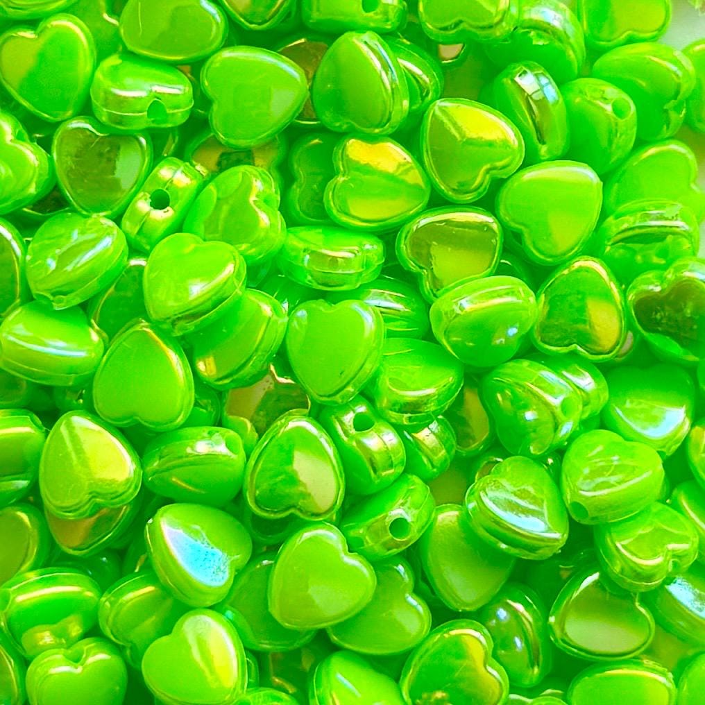 Green 9mm Heart Beads, AB Plated, Hole: 1.6mm, 100 pcs