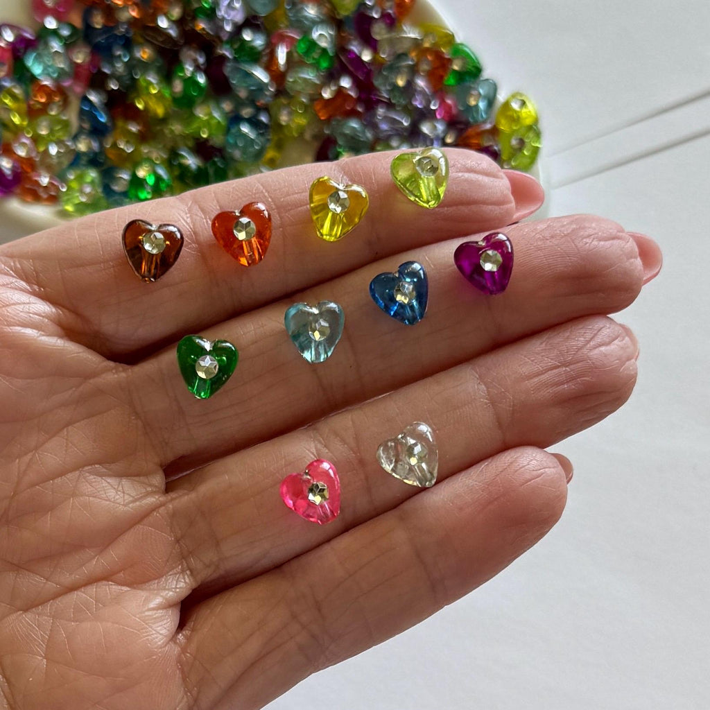 Tiny Translucent Rhinestone Heart Beads, 55 pcs, 8mm
