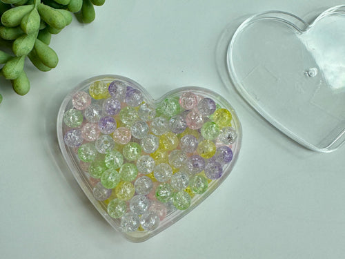 100 pcs Acrylic Crackle Beads in Heart Box, 8mm, Hole: 1.8mm