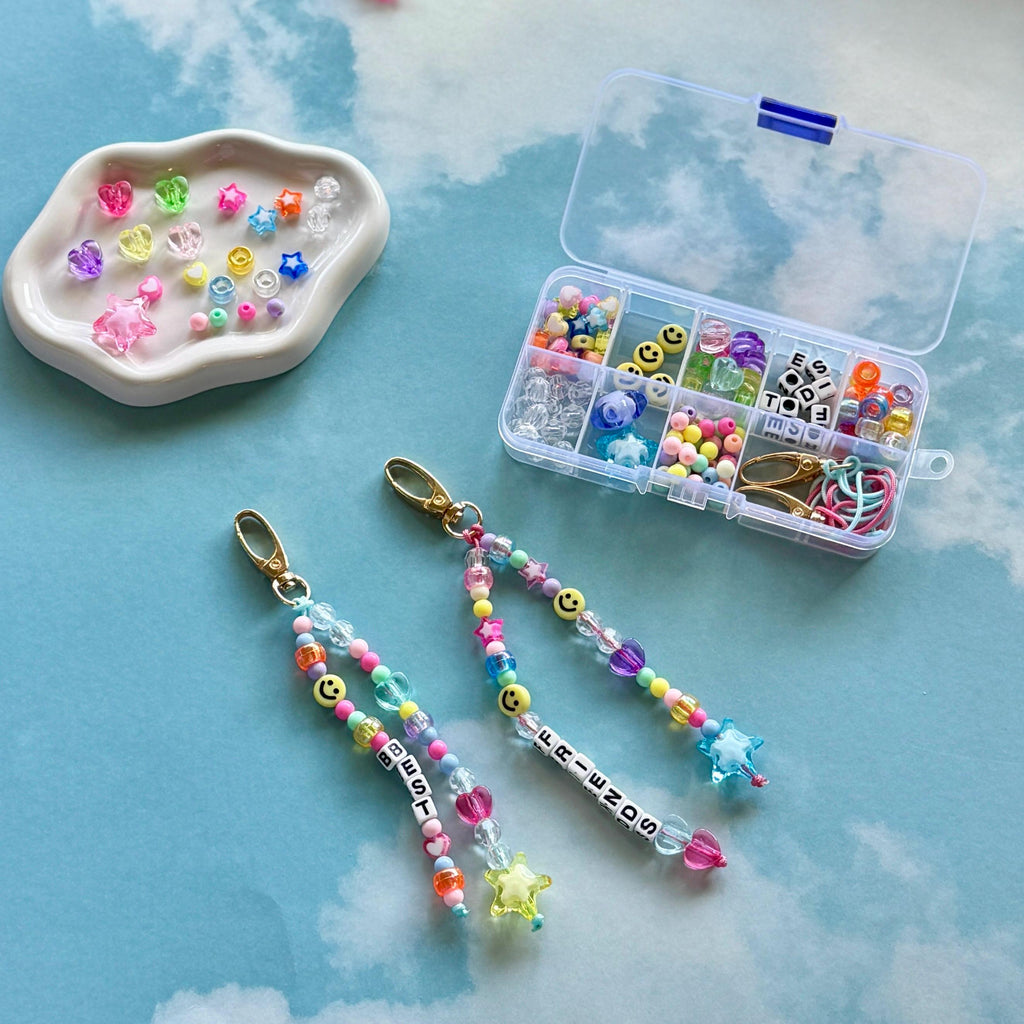 BFF Beaded Keychain Set, Y2K Sparkly Zipper Pulls