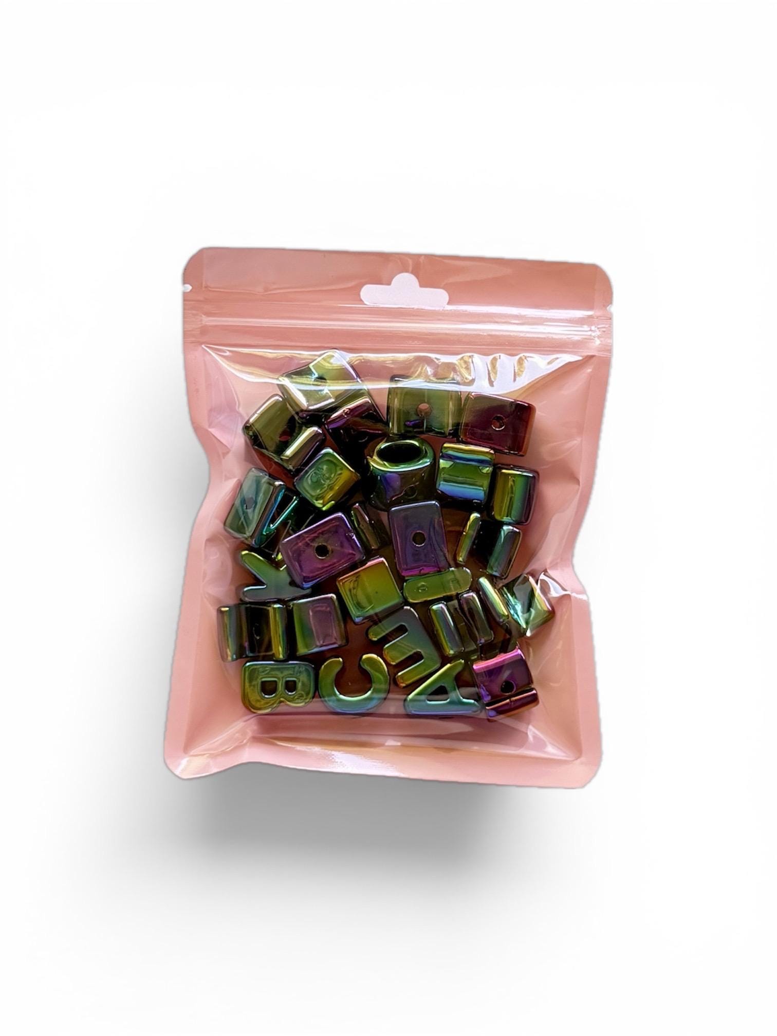 26pcs A-Z Black Iridescent Letter Bead Set, 20mm, Hole: 3.5mm