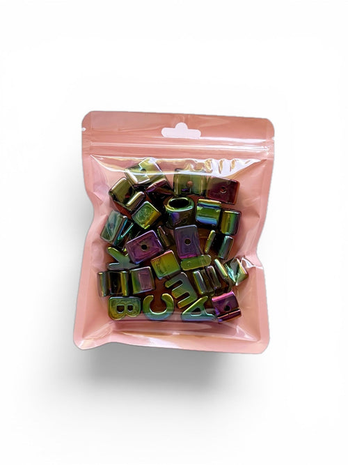 26pcs A-Z Black Iridescent Letter Bead Set, 20mm, Hole: 3.5mm